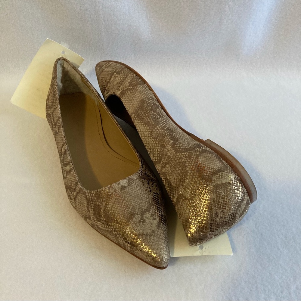 UGG Collection Leather Ballet Flats Gold Linda Metallic Snake Slip On Italy NWT